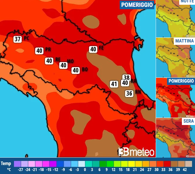 Previsioni temperature pomeriggio 19 luglio 2023